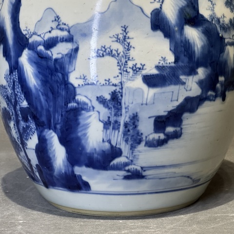 古玩陶瓷青花山水紋罐真品鑒賞圖