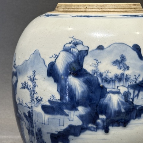 古玩陶瓷青花山水紋罐真品鑒賞圖