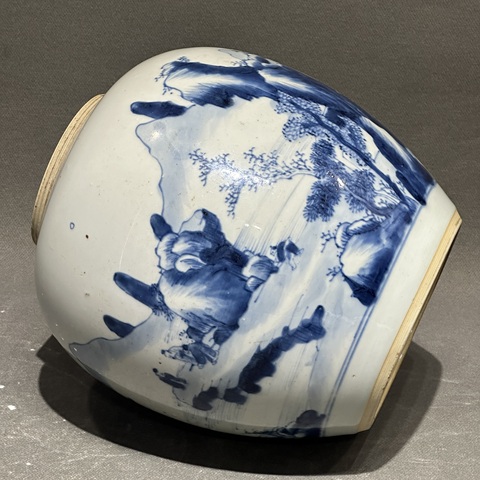 古玩陶瓷青花山水紋罐真品鑒賞圖