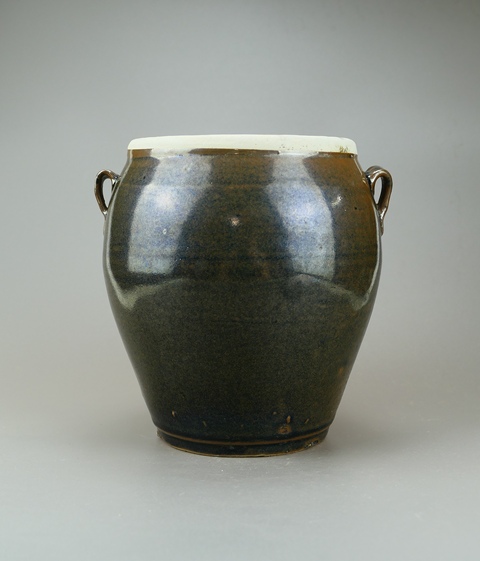 古玩陶瓷耀州窯白覆輪窯變釉雙系罐真品鑒賞圖