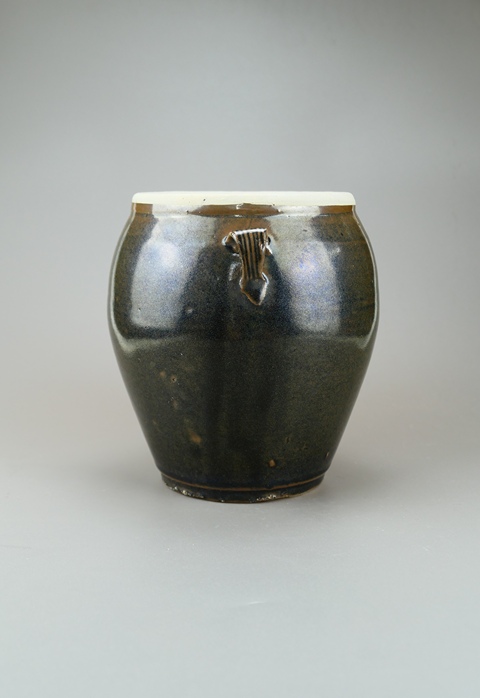 古玩陶瓷耀州窯白覆輪窯變釉雙系罐真品鑒賞圖