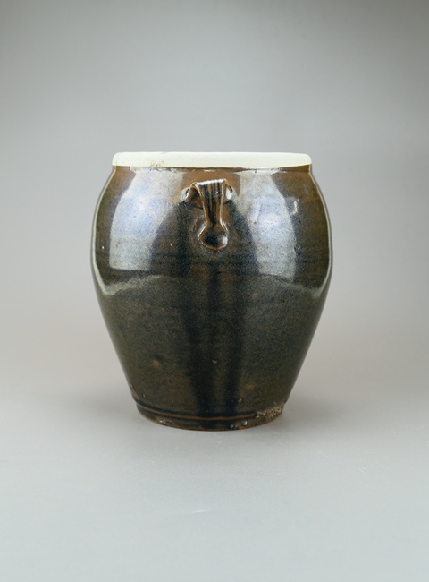古玩陶瓷耀州窯白覆輪窯變釉雙系罐真品鑒賞圖
