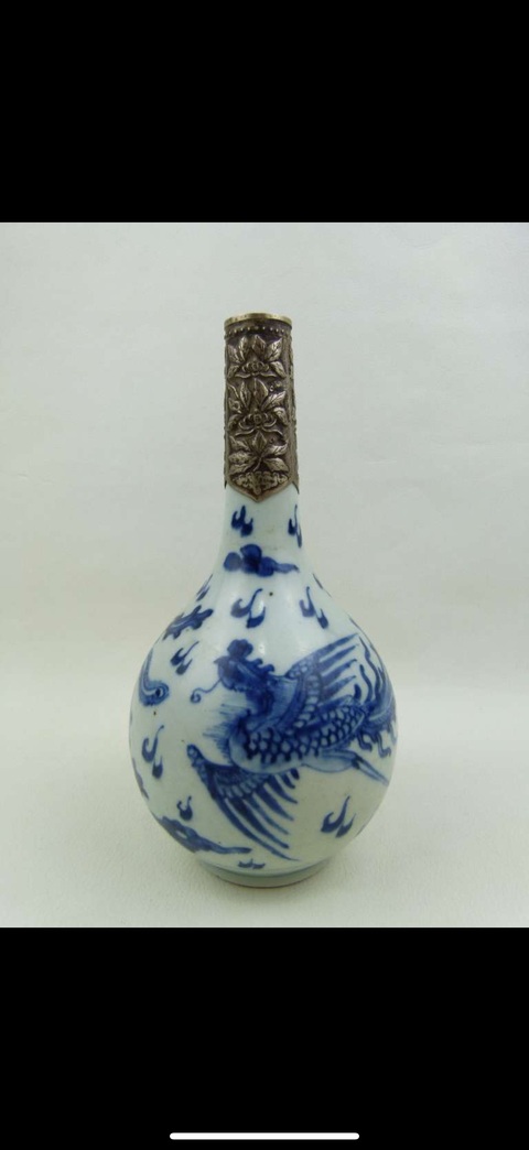 古玩陶瓷鳳紋青花錐把瓶真品鑒賞圖
