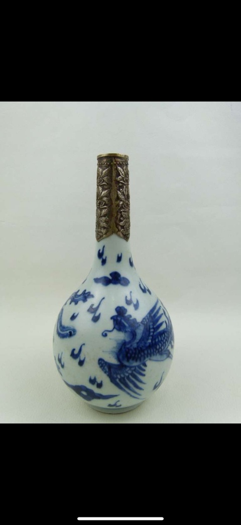 古玩陶瓷鳳紋青花錐把瓶真品鑒賞圖