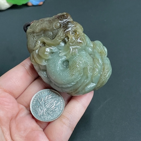 古玩玉器283天然和田把件龍行天下 配證書拍賣，當前價格1280元