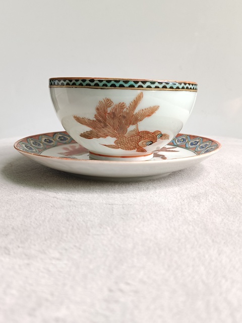 古玩陶瓷粉彩描金金魚紋杯碟拍賣,當前價格1680元