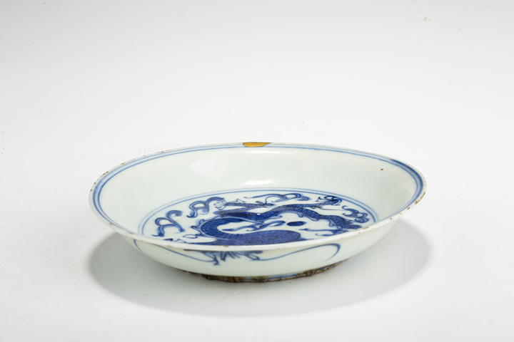 古玩陶瓷明萬歷·青花龍紋盤拍賣,當前價格5000元