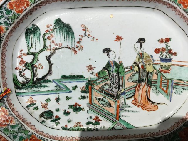 古玩陶瓷五彩人物故事長方盤真品鑒賞圖