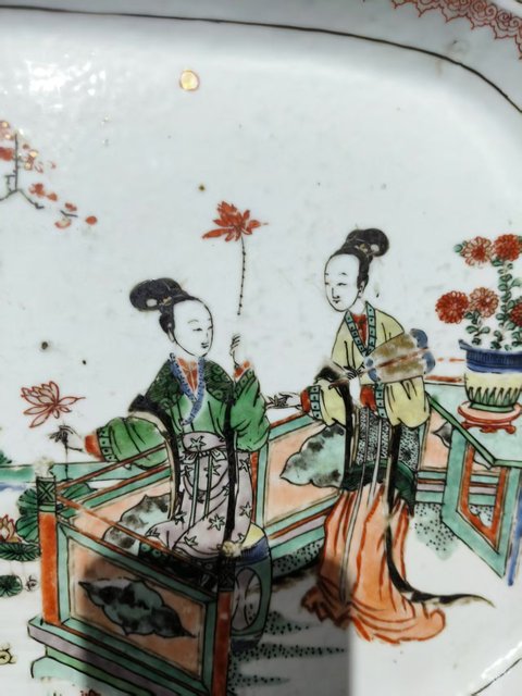 古玩陶瓷五彩人物故事長方盤真品鑒賞圖
