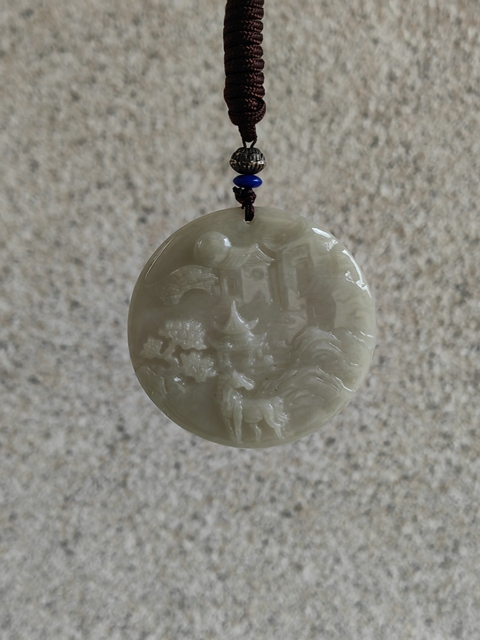 古玩玉器天然翡翠雕“山水牌”拍賣，當前價格298元