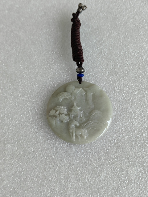 古玩玉器天然翡翠雕“山水牌”拍賣，當前價格298元