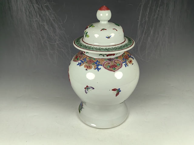 古玩陶瓷晚清洞石錦雞牡丹花卉蝴蝶紋粉彩將軍罐真品鑒賞圖