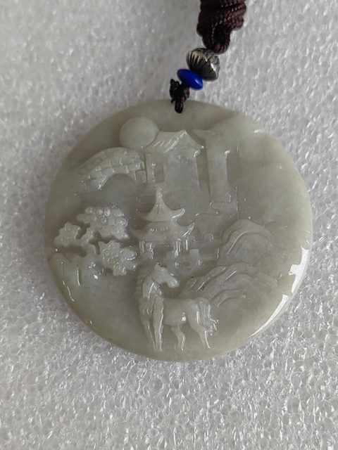 古玩玉器天然翡翠雕“山水牌”拍賣，當前價格298元