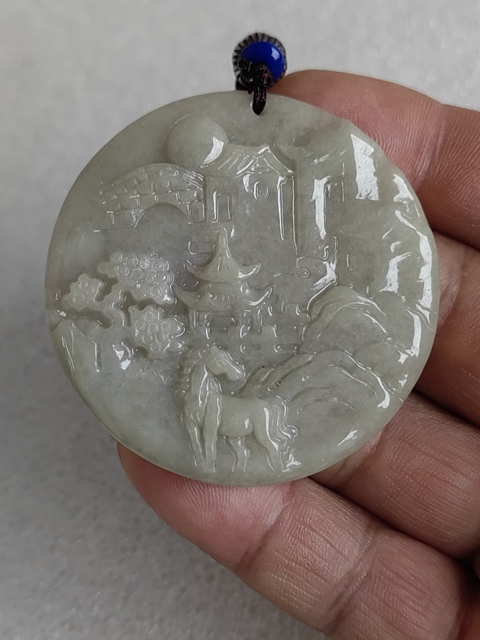 古玩玉器天然翡翠雕“山水牌”拍賣，當前價格298元