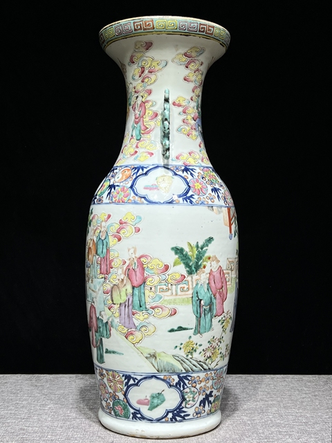 古玩陶瓷清同治 粉彩瑤池祝壽雙耳瓶真品鑒賞圖