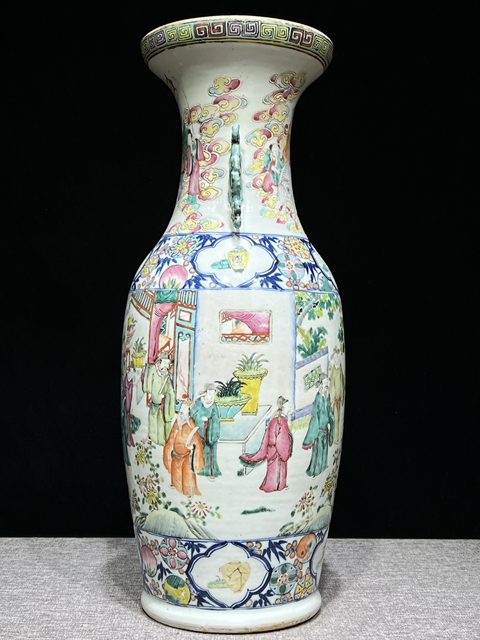 古玩陶瓷清同治 粉彩瑤池祝壽雙耳瓶真品鑒賞圖