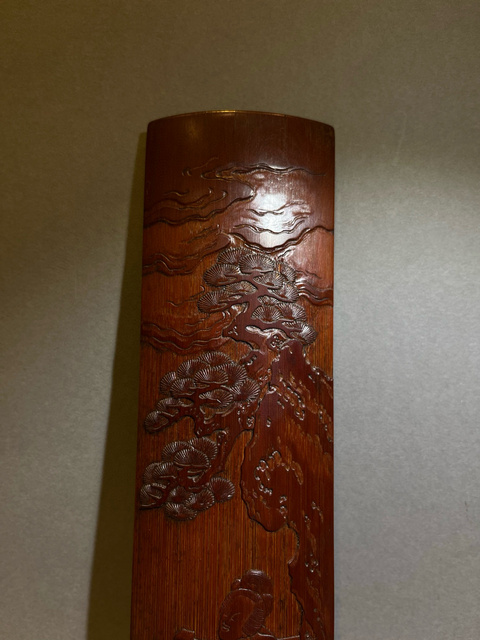 古玩雜項竹雕臂擱真品鑒賞圖