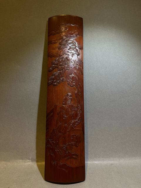 古玩雜項竹雕臂擱真品鑒賞圖