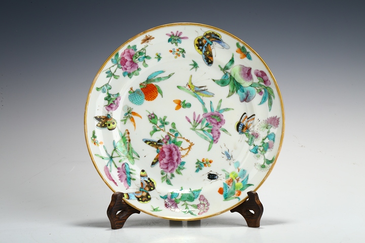 古玩陶瓷清晚·廣彩花蝶紋折腰盤真品鑒賞圖