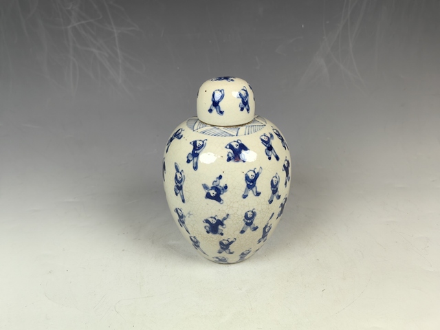 古玩陶瓷晚清煨瓷百子嬰戲青花蓋罐真品鑒賞圖