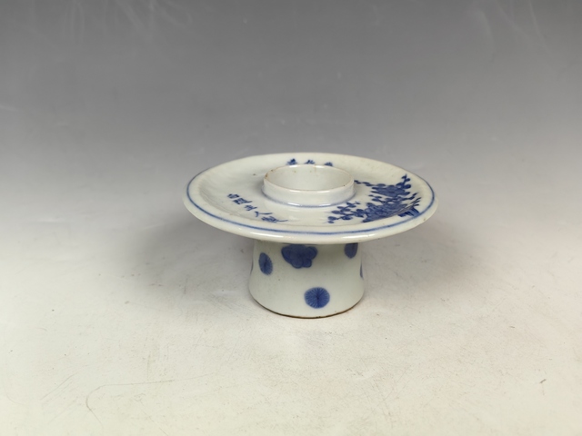 古玩陶瓷嘉慶青花梅花詩文高足盤真品鑒賞圖