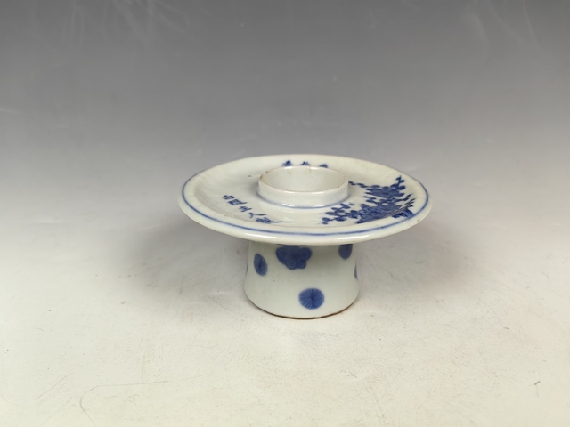 古玩陶瓷嘉慶青花梅花詩文高足盤真品鑒賞圖