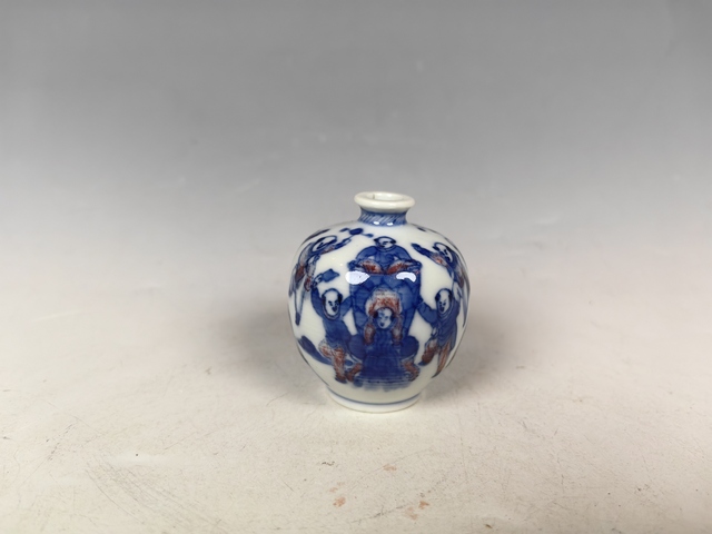 古玩陶瓷清晚青花釉里紅司馬光砸缸嬰戲紋鼻煙壺真品鑒賞圖