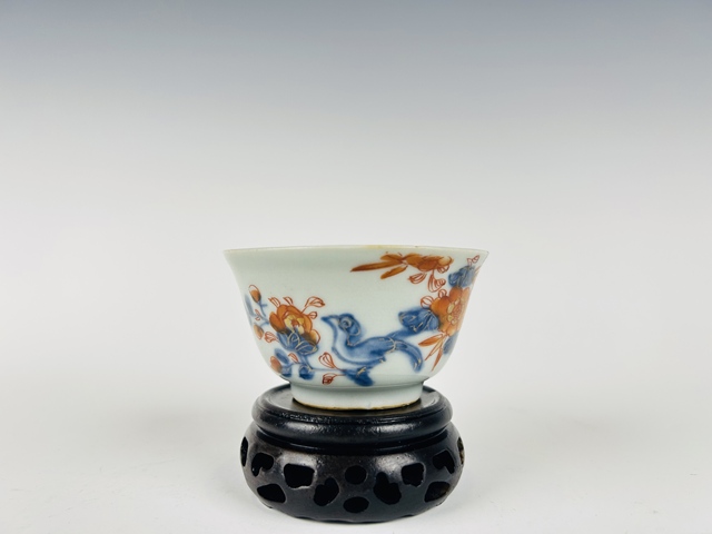 古玩陶瓷清早期·青花礬紅描金花鳥杯真品鑒賞圖