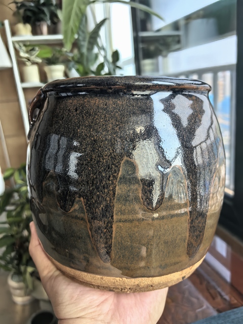 古玩陶瓷明末清初·窯變黑釉雙系罐拍賣,當前價格1800元