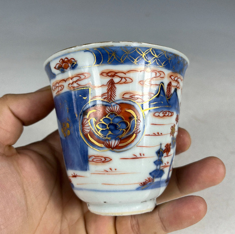 古玩陶瓷青花礬紅描金杯真品鑒賞圖