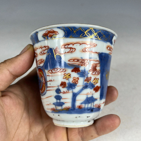 古玩陶瓷青花礬紅描金杯真品鑒賞圖