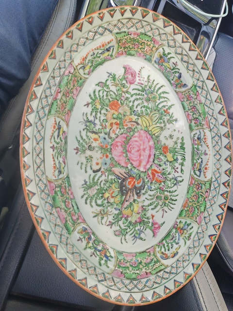 古玩陶瓷廣彩花卉紋大盤真品鑒賞圖