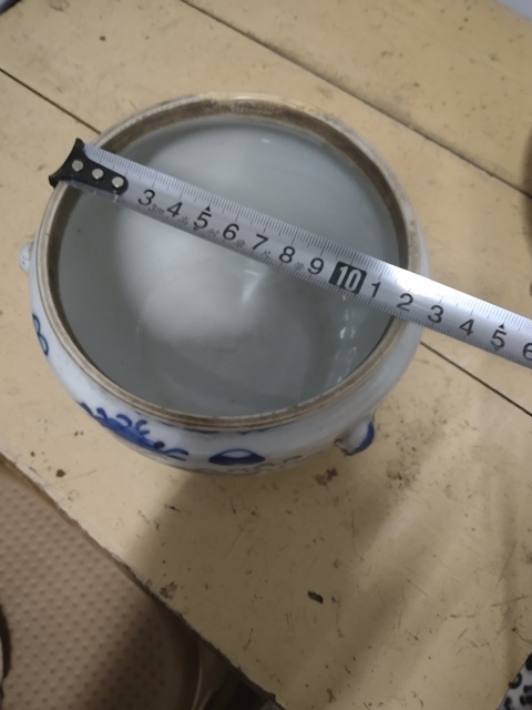 古玩陶瓷青花博古花卉紋四系粥罐真品鑒賞圖