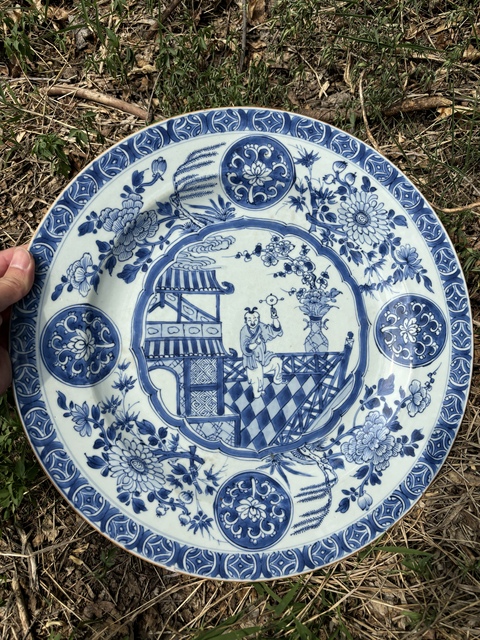 古玩陶瓷清康熙青花庭院嬰戲圖大盤拍賣,當(dāng)前價格8000元