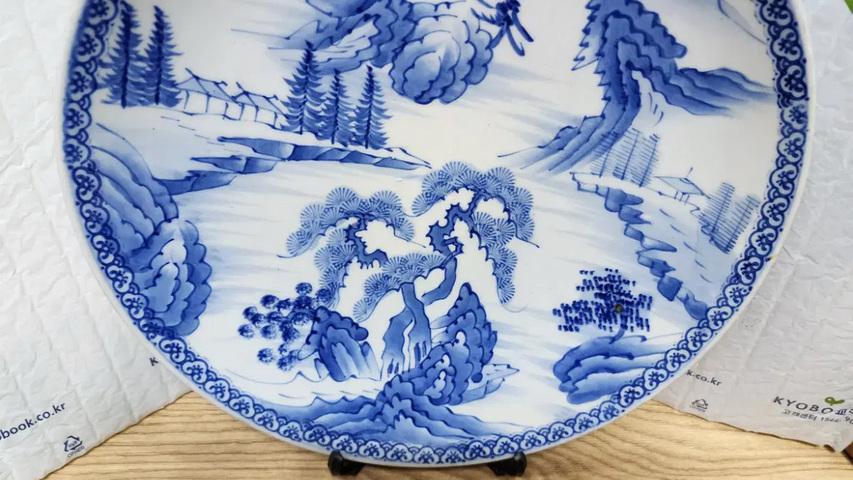 明治期 青九谷  楼閣山水人物花鳥図 花瓶 明治期 青九谷 楼閣山水人物花鳥図 花瓶