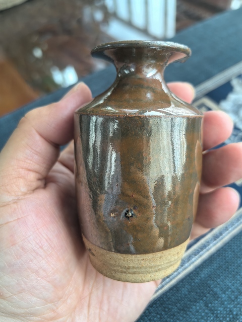古玩陶瓷明末清初·窯變黑釉撇口瓶拍賣,當前價格850元