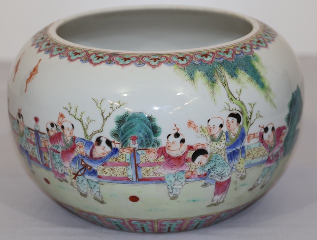 古玩陶瓷粉彩嬰戲圖水洗真品鑒賞圖
