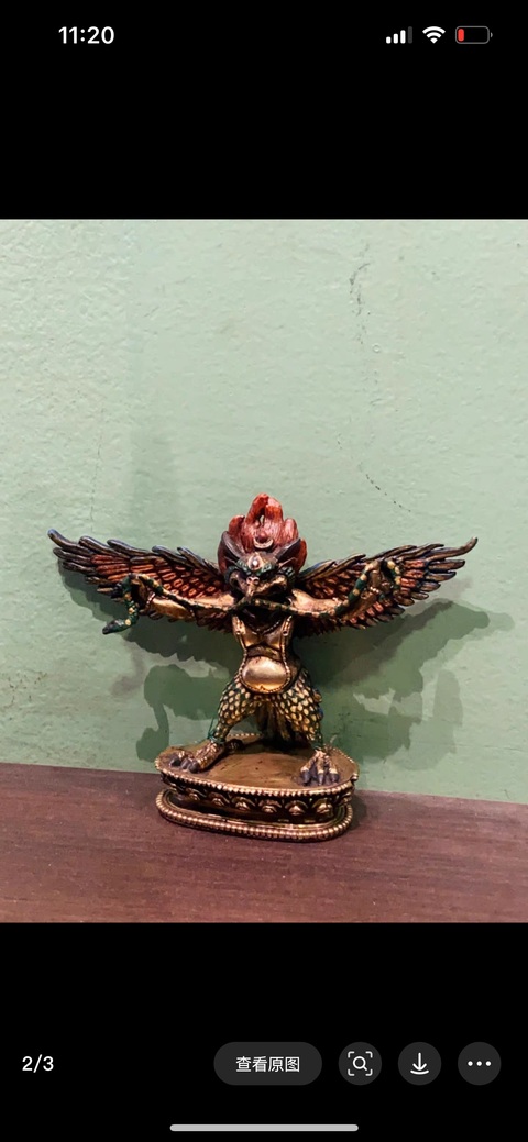 古玩銅器銅鎏金彩繪大鵬鳥真品鑒賞圖