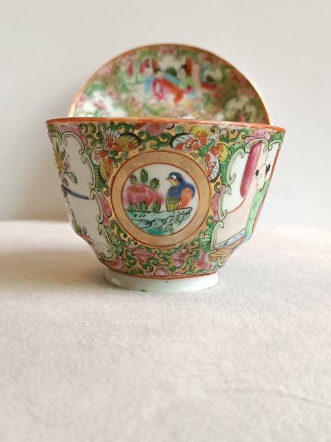 古玩陶瓷廣彩描金人物花卉紋杯碟拍賣，當前價格880元