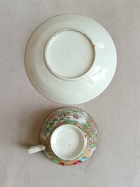 古玩陶瓷廣彩描金人物花卉紋杯碟拍賣，當前價格880元