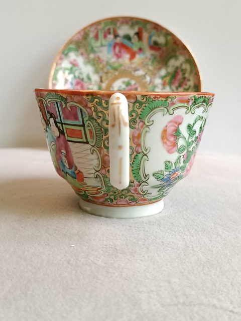 古玩陶瓷廣彩描金人物花卉紋杯碟拍賣，當前價格880元