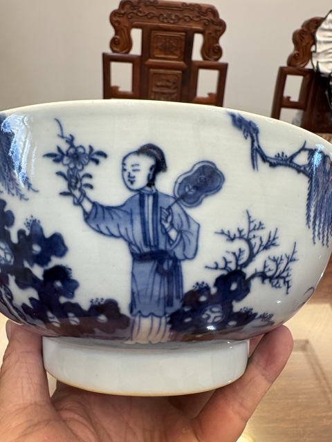 古玩陶瓷清乾隆三娘教子青花賞碗拍賣,當前價格5888元