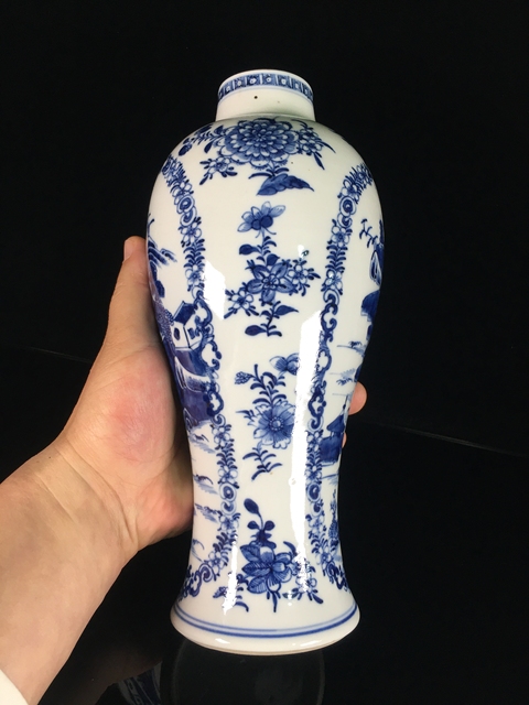 古玩陶瓷乾隆青花山水人物紋雞腿瓶拍賣,當前價格1188元