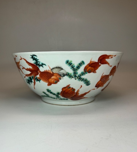 古玩陶瓷清同治 粉彩魚藻紋大碗真品鑒賞圖