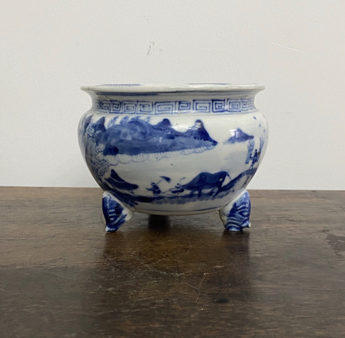 古玩陶瓷青花山水人物紋香爐真品鑒賞圖