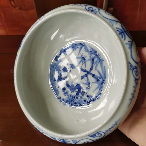 古玩陶瓷民國青花松竹梅膛鑼洗拍賣,當前價格580元
