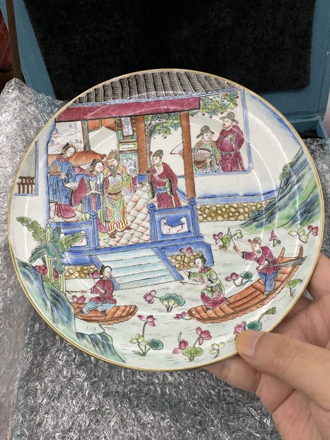 古玩陶瓷粉彩人物故事紋折腰盤(pán)真品鑒賞圖
