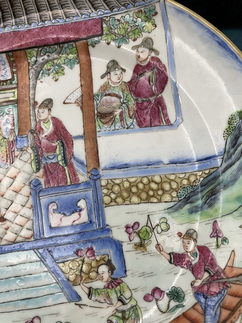 古玩陶瓷粉彩人物故事紋折腰盤(pán)真品鑒賞圖