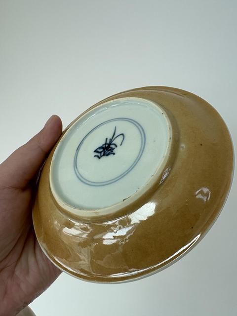 古玩陶瓷康熙·外紫金釉內青花花卉紋小盤一對真品鑒賞圖