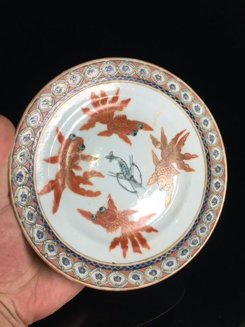 古玩陶瓷晚清民國(guó)礬紅彩金玉滿堂紋盤拍賣,當(dāng)前價(jià)格688元